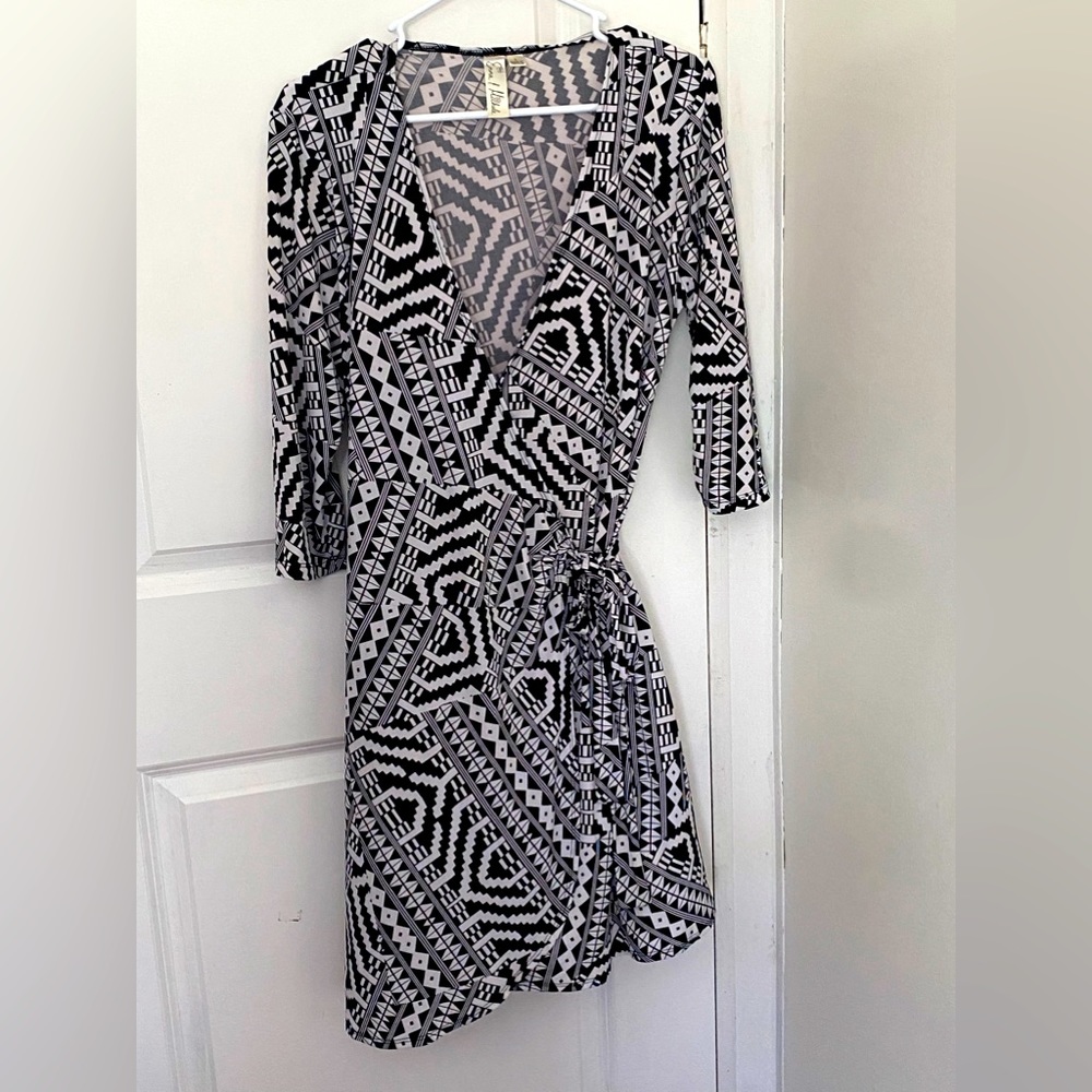 Emma and Michele Black and white  Print wrap dress